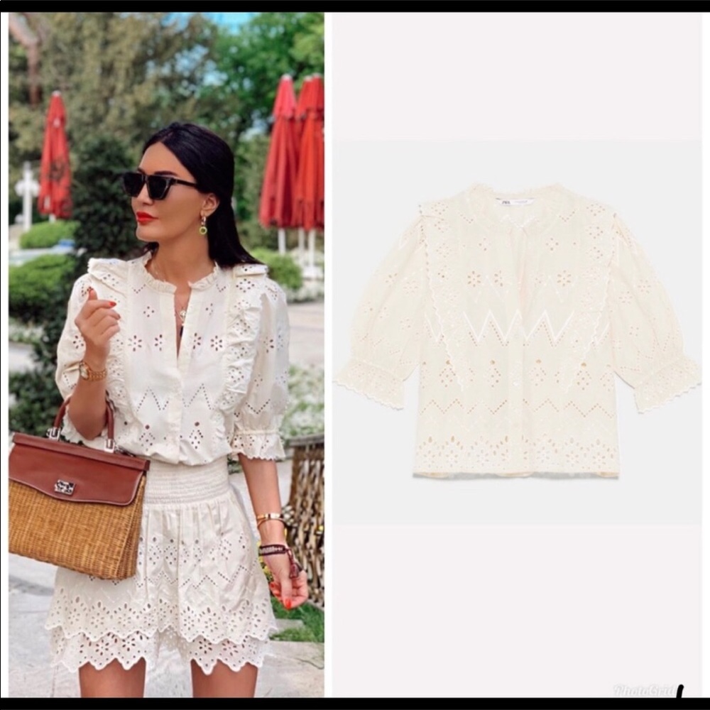 Zara openwork embroidered top